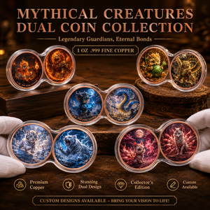 Pièces de collection en cuivre pur 999 de 1 oz, série Bêtes Gardiennes, lot de deux, style graffiti coloré UV en relief 3D - Product Image 4