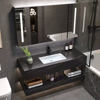 GJGC Armoire moderne à éclairage LED Salle de bain Vanité Smart Rock Dalle Lavabo en pierre Évier en céramique Comptoir en marbre Villa Hôtel