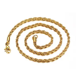 Цепочка из нержавеющей стали 2-4 мм, поворотная веревка, Золотая цепочка, ожерелье