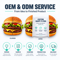 Cartes promotionnelles alimentaires découpées sur mesure, impression couleur, style dépliant pour hamburgers, pour le marketing de restaurants de restauration rapide, vente en gros