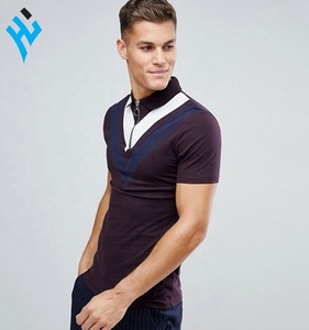 Polo de manga corta para hombre, Polo informal ajustado de color sólido, Polo de moda con Panel de doble Chevron y cremallera de anillo - Product Image 5