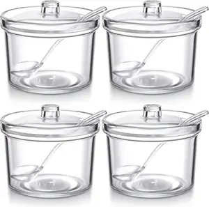 4 Pieces Sugar Bowl Clear Acrylic Sugar Bowl with Lid Salt Spoon Storage Sugar Jar with Lid