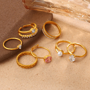 European American Minimalist Sugar Cube Diamond Zircon Open <b>Ring</b> For Women Stainless Steel Adjustable Light Luxury Geometric - Product Image 1