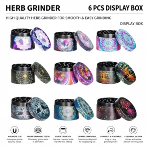 40mm 50mm 55mm 63mm Full Printing 4 Layers Zinc Alloy Metal Classic <b>Herb</b> <b>Grinder</b> Model 007 Wholesale Dry Tobacco Crusher Spice - Product Image 1