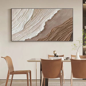 Mintura, arte de pared minimalista personalizado, venta al por mayor, textura 3D, imagen de onda abstracta, pintura al óleo acrílica marrón y blanca sobre lienzo - Product Image 2