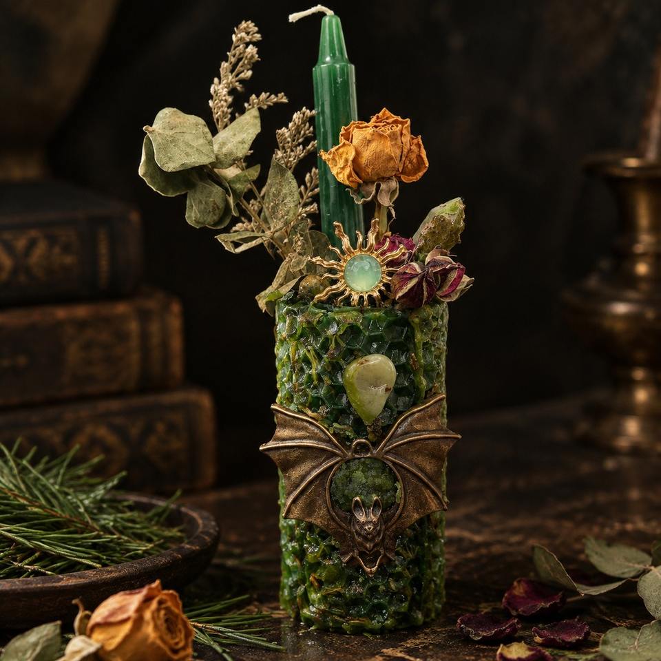 Handmade Beeswax Magic Ritual Pillar Candles With Crystals Dried ...