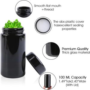 Frascos de Vidrio Herméticos de Boca Ancha con Sello UV Negro Personalizable, con Tapa de Rosca de Plástico para Hierbas y Flores Secas - Product Image 3