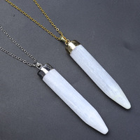 Pendentif rectangulaire en sélénite blanche naturelle du Maroc, chaîne en argent doré, collier, bijoux énergétiques en cristal de guérison