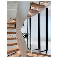 Escalier en colimaçon moderne Prima 034 pour intérieur, garde-corps en verre, construction en acier inoxydable et aluminium, composants en bois massif, respectueux de l'environnement