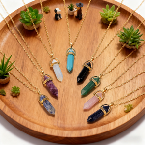 Kalung Kristal Alami Heksagonal Berlapis Emas 18K PVD Anti Karat Tahan Air, Liontin Kuarsa Alami Bentuk Heksagonal, Laris Manis - Product Image 1