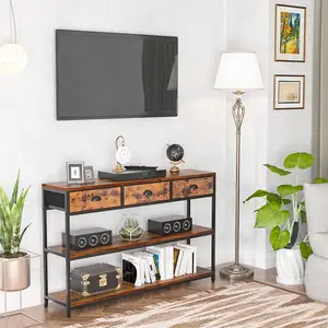 Console Table With 3 Drawers Entryway Table With 3-Tier Storage Shelves Narrow Sofa Table