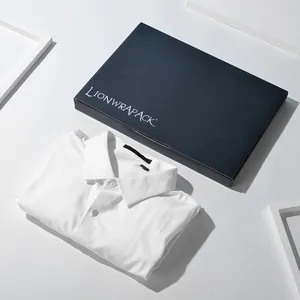 Lionwrapack Caixas de camisas dobráveis com logotipo personalizado, embalagem de papel ecológica, caixas pretas de papelão para camisetas