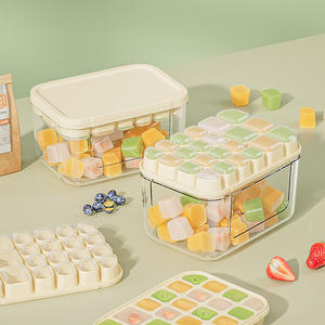 Vassoio per Cubetti di <span class=keywords><strong>Ghiaccio</strong></span> Quadrato in Plastica e Silicone con Coperchio e Paletta, Coperchio Rimovibile Antigoccia, Facile da Usare, per Gelato e Congelatore - Product Image 1