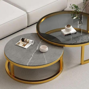 Ensemble <span class=keywords><strong>de</strong></span> tables basses rondes modernes, plateau <span class=keywords><strong>en</strong></span> panneau <span class=keywords><strong>de</strong></span> roche nano-lumineux, pieds <span class=keywords><strong>en</strong></span> métal doré, <span class=keywords><strong>table</strong></span> d'appoint pour salon, bureau à domicile - Product Image 3