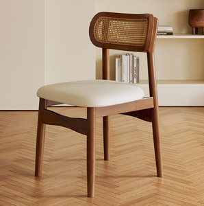 Sedia in Legno Massello Stile Nordico con Schienale Intrecciato in Rattan, Design Retrò, Moderna e Semplice per Hotel, Sala da Pranzo e Cucina - Product Image 1