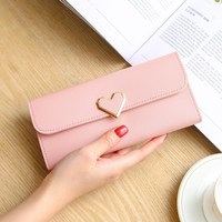 Dompet Ponsel Kulit PU untuk Wanita, Dompet Panjang Wanita, Tempat Kartu, Dompet Koin, Tas Clutch Motif Hati