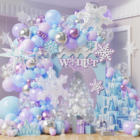 Kit d'arche de ballons brillants 159 pièces bleu ciel, violet clair, argenté métallisé, en latex et feuille, thème glace et neige, pour décoration de fête d'anniversaire de fille