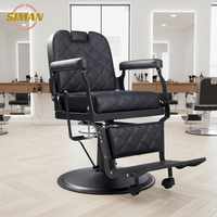 Fauteuil de Barbier Siman en Cuir Noir avec Pompe Hydraulique et Base Ronde, Disponible en Stock Local aux États-Unis – Idéal pour la Coiffure et le Rasage