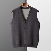 Pull en cachemire personnalisé pour homme, col en V, sans manches, uni, élégant, doux, chaud, tricoté