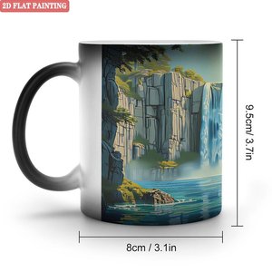 Custom Print Frosted Black <b>Ceramic</b> Mug 11oz Heat Activated Color Changing <b>Cup</b> With Landscape Art Design - Product Image 1