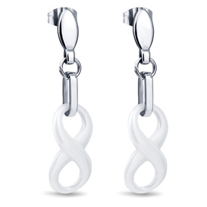 Boucles d'oreilles pendantes en céramique blanche, géométriques, en acier inoxydable, pour femmes, bijoux tendance - Product Image 1