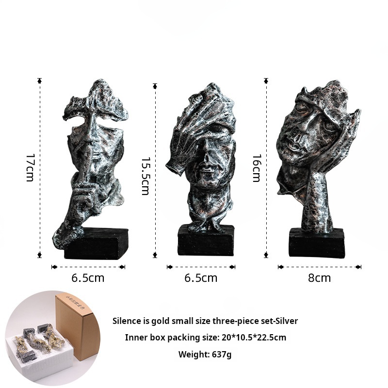 Small size silence is gold-silver sets of three