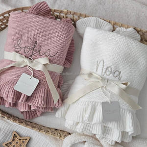 Manta de Bebé Personalizada al por Mayor, ODM, de Algodón Tejido, con Borde de Volantes y <span class=keywords><strong>Nombre</strong></span> Bordado - Product Image 2