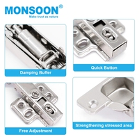 Charnière de meuble en fer pour cuisine, plaquée zinc, MONSOON, charnière de porte dissimulée à fermeture amortie unidirectionnelle pour meubles de cuisine