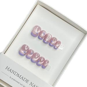 Puramente hecho a mano, Corazón Púrpura, ojos de gato intermitentes, arte de <span class=keywords><strong>Uñas</strong></span> postizas, <span class=keywords><strong>uñas</strong></span> <span class=keywords><strong>cortas</strong></span> reutilizables extraíbles, prensa hecha a mano en las <span class=keywords><strong>uñas</strong></span> - Product Image 1