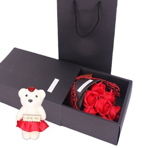 TC Exquisite Packaging 7pcs Artificial Soap Rose <strong>Flowers</strong> Floral Soap Roses Bouquet With Gift <strong>Box</strong> for Wedding Bear Rose Gift Set - Product Image 6