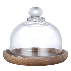<span class=keywords><strong>Plateau</strong></span> de service en bois d'acacia avec petit dôme en verre transparent pour servir des desserts et des outils à gâteau au <span class=keywords><strong>fromage</strong></span> - Product Image 1