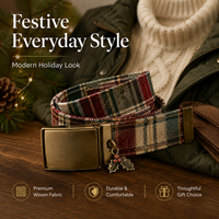 Ceinture en tissu écossais édition Noël, ceinture rétro avec quincaillerie en laiton, ceinture assortie pour homme et femme, cadeau de Noël