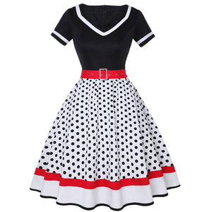 <span class=keywords><strong>Robe</strong></span> de soirée vintage pour femmes des années 50 et 60 avec ceinture, imprimé à pois, manches courtes, <span class=keywords><strong>robe</strong></span> <span class=keywords><strong>Hepburn</strong></span>, <span class=keywords><strong>robe</strong></span> pin-up rockabilly - Product Image 5