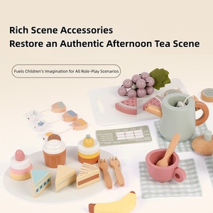 Juego de Té de Madera de Alta Calidad con Diseño Novedoso para Niños, Juguete Educativo Temprano de Simulación de Comida de Cocina, Pastel de Frutas para el Té de la Tarde - Product Image 2