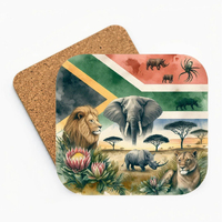 Vente en gros de cadeaux souvenirs africains MDF émail personnalisé avec logo imprimé bois liège Cosater rond 4 pouces sous-verre animal en bois pour boisson