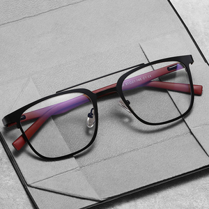Anteojos de doble puente de Metal cuadrado <span class=keywords><strong>Retro</strong></span> para hombre, montura de gafas ópticas con bloqueo de luz azul, bisagra de resorte de patrón sólido - Product Image 2