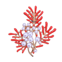 1 pièce Broche en alliage plaqué or rouge en forme de plante, Bijou – Cadeau unisexe pour mariage et fête