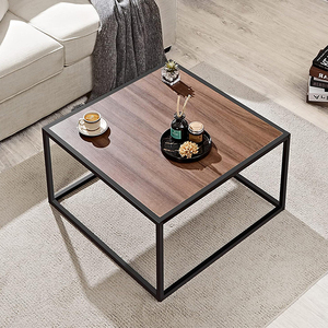 <span class=keywords><strong>Tavolino</strong></span> da Caffè Industriale in Legno all'Ingrosso, Facile da Montare, Quadrato, Basso, per Soggiorno con Struttura in Metallo Nero - Product Image 1
