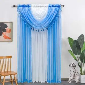 Living Room Curtains Window Sheer Curtains - 2 Tone 4 Panels Set With Valance Privacy Voile Window Curtains For Living Room Bedroom