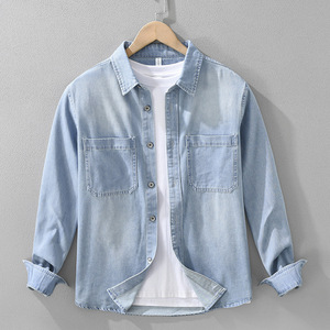 Chemise en jean vintage en gros pour hommes, manches longues, coupe décontractée, poche décorative, décontractée pour le bureau, vie quotidienne, personnalisable - Product Image 1