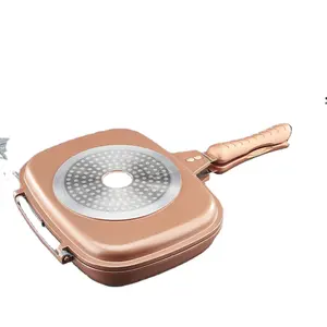 Personalizado Alumínio Non-Stick Square Double Side Grill Pan Household Double Fry Pan