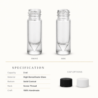 Flacons d'huile essentielle en vrac de 3 ml, flacons en verre à fond conique, huile aromatique, mini flacon d'emballage pour la vente en gros