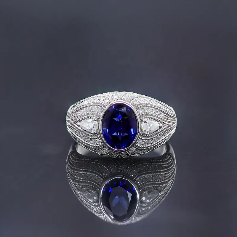 Personalizar Anéis de Jóias Finas Luxo 3ct Lab Grown Sapphire Anel Com Moissanite Mulheres 925 Sterling Silver Fashion Diamond Ring