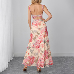 Robes d'été tendance, robes florales pour femmes, <span class=keywords><strong>robe</strong></span> longue en <span class=keywords><strong>maille</strong></span> dos nu, <span class=keywords><strong>robe</strong></span> <span class=keywords><strong>de</strong></span> <span class=keywords><strong>plage</strong></span> - Product Image 3