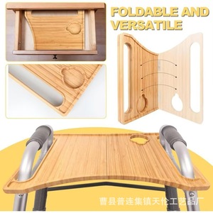 Cross-border <b>wooden</b> mobile <b>table</b> tray with cup holder, <b>foldable</b> portable tray, walker tray, pedestrian tray - Product Image 2