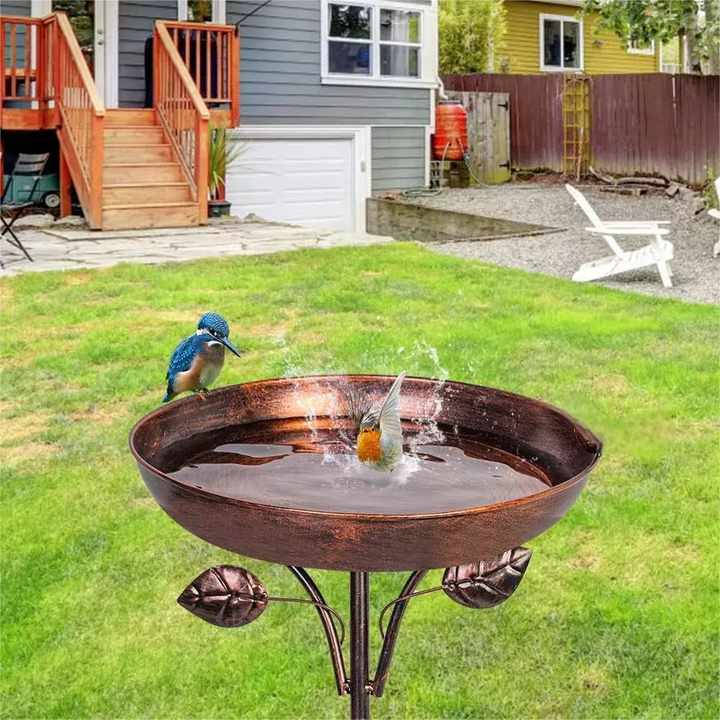 Metal Bird Bath With Stake - 10 Inch Garden Birdbath & Feeder Bowl For Outdoor Decor
