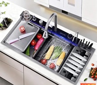 Évier de cuisine double en acier inoxydable 304, cascade de pluie volante, grand modèle multifonctionnel pour hôtel, restaurant, villa