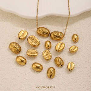 Coffee Bean Beads | 18K PVD Gold Plated Stainless Steel Coffee Bean Beads <b>Spacer</b> for DIY Jewelry Making Waterproof Tarnish Free - Product Image 4