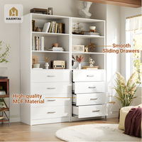 Lemari Pakaian Kayu Modern HarmTai dengan Pintu Melamin, Rak yang Dapat Disesuaikan & Gantungan Baju untuk Penyimpanan Kamar Tidur Apartemen
