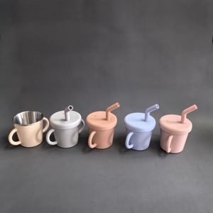 Niños alimentación impermeable Sippy tazas lavables silicona Acero inoxidable bebé botellas de agua con pajita - Product Image 1